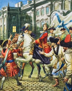 كاثرين العظيمة (1729-1776) التي أصبحت إمبراطورة روسيا بعد سجن زوجها القيصر بيتر (غواش على ورق)