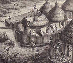 سكان البحيرة في غلاستونبري (غواش على ورق) بواسطة سي إل دوتي