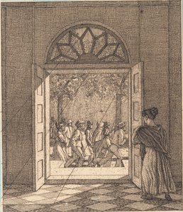 من الغرفة الأمامية. رسم توضيحي لـ "المنظور الخطي" ، اللوحة السادسة بواسطة كريستوفر فيلهلم إكرسبيرج