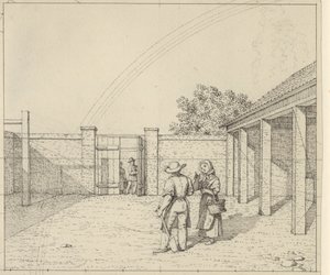 منظور خطي مطبق على فن الرسم - مسودة للنسخة غير المستخدمة من اللوحة V ، 2 - قوس قزح فوق الفناء. بواسطة كريستوفر فيلهلم إكرسبيرج
