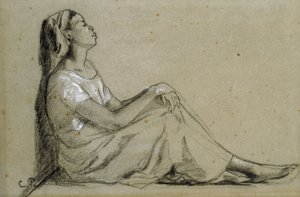 امرأة شابة سوداء جالسة ، 1855-57 بواسطة كميل يعقوب بيسارو