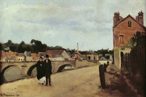 ال Chemin de lEcluse وجسر Pontoise ، 1867 (زيت على قماش مثبت على لوحة) بواسطة كميل يعقوب بيسارو