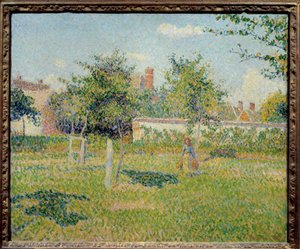 Woman in a Cloth or “” Spring Sun in the Pre of Eragny”” Painting by Camille Pissarro (1830-1903) 1887 Sun. 0,54x0,65 m Paris, musee d
