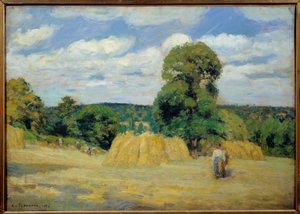 الحصاد في مونتفوكو في مايين الرسم بواسطة كاميل بيسارو (1830-1903) 1876 صن. 0،65x0،92 م باريس ، متحف أورسيه بواسطة كميل يعقوب بيسارو