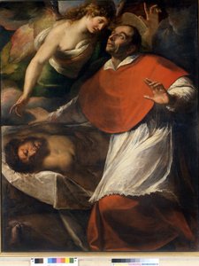 القديس تشارلز بوروميو سان كارلو بوروميو يراقب المسيح الميت. اللوحة بواسطة C. Procaccini. معرض صور بريرا. ميلان