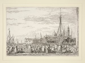 The Market on the Molo ، من مسلسل Vedute (المشاهدات) بواسطة كاناليتو (قناة جيوفاني أنطونيو)