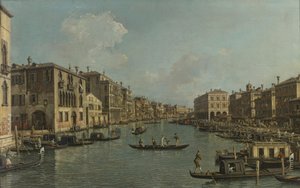 بالألمانية: Der Canal Grande mit Blick in südöstlicher Richtung auf die Rialtobrücke القناة الكبرى مع إطلالة على الجنوب الشرقي باتجاه جسر ريالتو