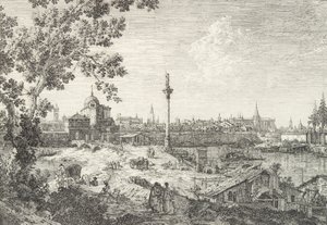 منظر خيالي لبادوا ، مع كنيسة جريس وقبة على اليسار ، عمود يعلوه ... ، 1735-46. بواسطة كاناليتو