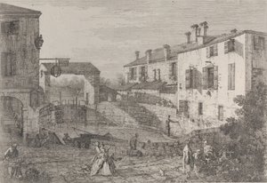 لو بورت ديل دولو: الحوض البيضاوي للأقفال في دولو ، مع بارجة راسية على الرصيف ... ، 1735-46. بواسطة كاناليتو