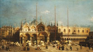 سان ماركو وقصر دوجي ، البندقية ، من ساحة سان ماركو ، حوالي 1740s بواسطة قناة جيوفاني أنطونيو (كاناليتو)