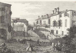 The Locks at Dolo ، حوض بيضاوي الشكل به قوارب في المركز ، ومباني على كلا الجانبين ، ... ، 1735-46.