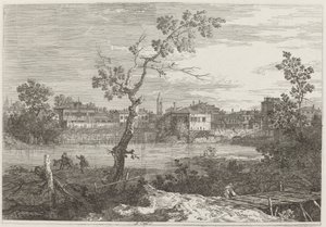 منظر لمدينة على ضفة نهر بواسطة Canaletto