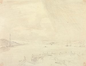 رسم تخطيطي لمنظر طبيعي على شاطئ البحر مع رصيف في المقدمة ، جزيرة وايت بواسطة نقيب. توماس هاستينغز