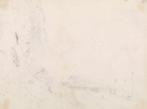 رسم تخطيطي لقرية ساحلية بالقرب من جرف