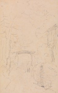 رسم تخطيطي لطريق وجسر تصطف على جانبيه الأشجار ، شورويل بواسطة نقيب. توماس هاستينغز