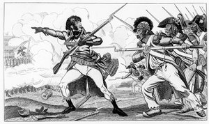 المتطوعون في السبوت في معركة فالمي ، 20 سبتمبر 1792 ، رسم توضيحي من "تاريخ الثورة الفرنسية" بواسطة لويس بلانك ، منقوش بواسطة S. Krakow بواسطة كاران د آشي
