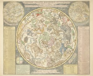 نصف الكرة الأرضية السماوية Planisphaerii في الشمال ، من Atlas of Heaven ، Pub. 1706 (نقش ملون)