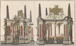 Praalgraf van Willem van Oranje في ديلفت ، كاليفورنيا. 1790 الضريح الرائع للعائلة المالكة في الكنيسة الكبرى في دلفت / نفس الضريح مأخوذ من الجانب الشمالي (العنوان على الجسم) بواسطة فيليم فان سينوس (ربما)