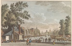 لوفهافن في روتردام ، حوالي عام 1790 Leuvehaven in Rotterdam / Le Canal dit Leuvenhaven a Rotterdam (العنوان على الكائن)
