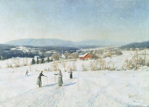المناظر الطبيعية مع المتزلجين بواسطة Carl Edvard Diriks