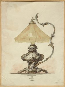 رسم مصباح طاولة فضي بهيكل مخدد ملتوي على طراز الروكوكو ، House of Carl Faberge بواسطة كارل فابيرج