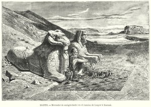 بائع اثار على الطريق من الاقصر الى الكرنك مصر (ليثو). بواسطة كارل فريدريش هاينريش (بعد) فيرنر