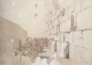 `` Am Klageplatz der Juden &39;&39; ، حائط المبكى في القدس ، 1869 (قلم رصاص وغسول مرتفع باللون الأبيض على الورق) بواسطة كارل هاج