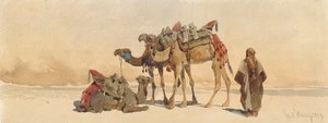 استراحة بثلاث جمل في الصحراء 1859