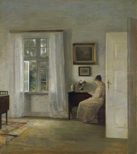 The Reader par Holsoe، Carl (1863-1935) ، - زيت على خشب ، 70x62،5 - مجموعة خاصة بواسطة كارل هولسو