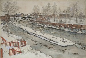 The Timber Chute، Winter Scene، from A Home series، c.1895 (مرحاض على ورق) بواسطة كارل لارسون