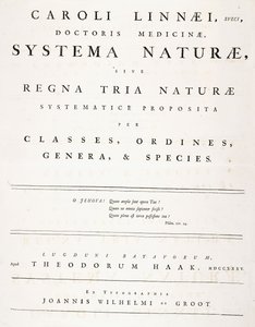صفحة العنوان من "Systema naturae" بواسطة كارل لينيوس