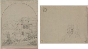منظر من نافذتي في روما (وجه الصفحة) جندي في منظر طبيعي (ظهر) بواسطة كارل لودفيج تيشباين