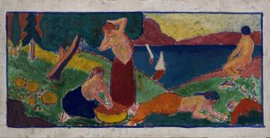 نساء في المناظر الطبيعية ذات الحدود الزرقاء ، قبل عام 1932. بواسطة كارل نيومان