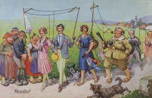Comic portrayals of early radio (colour litho)