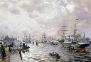 السفن الشراعية في ميناء هامبورغ ، 1889 (مرحاض وغواش على ورق)