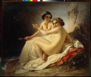 "" فتاتان في مغارة "(فتاتان في مغارة) لوحة لتيموفي نيف (كارل تيموليون فون نيف) (1805-1876) - 1859 - ألوان زيتية على قماش - المتحف الروسي الحكومي ، سانت بطرسبرغ بواسطة كارل تيمليون من Neff