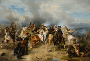 وفاة الملك جوستاف الثاني أدولف السويد في معركة لوتسن 1855 بواسطة كارل وهلبوم