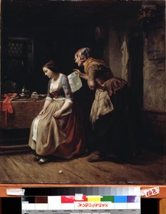 "الحرف" (رسالة) خادم يحمل رسالة إلى فتاة يائسة. رسم كارل فيلهلم هوبنر (1814-1879) متحف الشرق الأقصى للفنون في القرن التاسع عشر ، خاباروفسك ، روسيا بواسطة كارل فيلهلم هوبنر