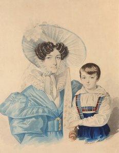 صورة لآنا بلاتونوفنا بلوتينا 1808-1886 مع ابنها ، 1830s.