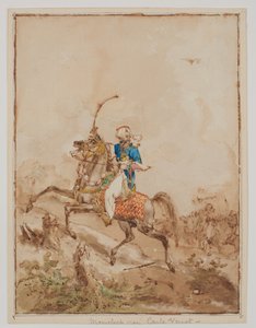 عربي على حصان شاحن (ألوان مائية وفرشاة وغسل بني وقلم وحبر بني) بواسطة كارل فيرنت
