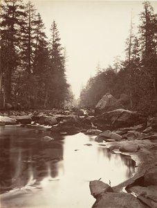 نهر ميرسيد ، يوسمايت ، كاليفورنيا. 1872 ، طبع كاليفورنيا. 1876. بواسطة كارلتون إي واتكينز.