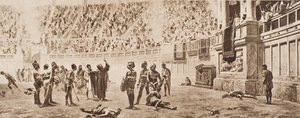 الراهب Almachius يحاول إيقاف القتال Gladiatorial ، التوضيح من "مخطط التاريخ" بقلم HG Wells ، المجلد الثاني ، نشر في 1920