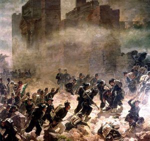 خرق في بوابة بيا في روما في وقت Risorgimento (توحيد إيطاليا) 1870 (زيت على قماش)