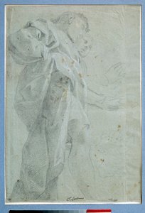 رجلان يقفان ستائر رسم بالحبر وغسل بواسطة كارلو بونوني (1569-1632) خافت. 0،27 x 0،39 م باريس. متحف اللوفر