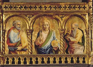 المسيح مع القديس بطرس والقديس بولس ، التفاصيل من درجة حرارة SantEmidio polyptych على لوحة 767636 بواسطة كارلو كريفيلي