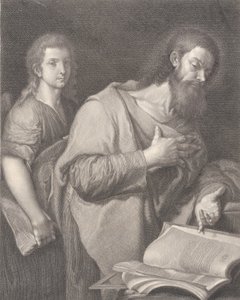 يقف القديس ماثيو أمام كتاب على اليمين ويده على صدره ، رجل آخر ... ، 1750-1784 بواسطة كارلو فوتشي