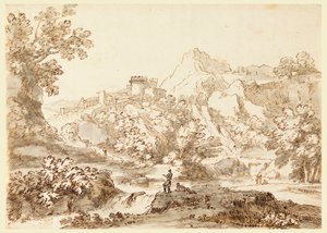 رسم، منظر طبيعي مع مدينة، 1750-1770 بواسطة كارلو مارشوني