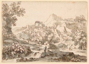 رسم، منظر طبيعي مع مدينة، 1750-1770 بواسطة كارلو مارشوني