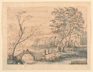 رسم، منظر طبيعي مع جسر، 1770-1786