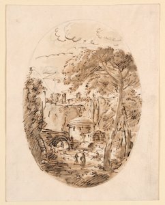 رسم، منظر طبيعي مع راكب وجسر، 1750-1786